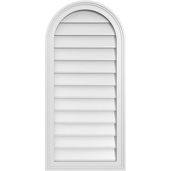 Ekena Millwork Round Top Surface Mount PVC Gable Vent w/ 2"W x 1-1/2"P Brickmould Frame, 18"W x 38"H GVPRT18X3802SN - main